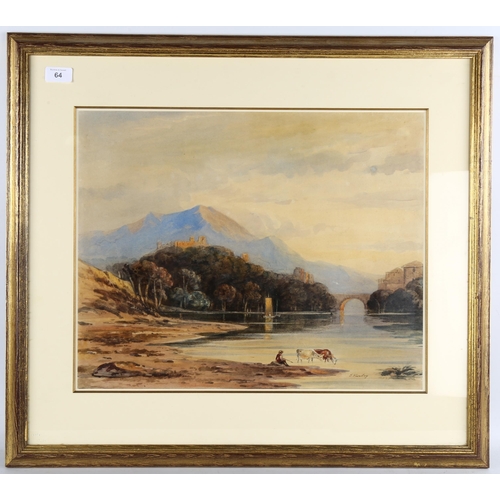 64 - John Varley (1778 - 1842), a castle in North Wales, watercolour, signed, 39cm x 50cm, framed, proven... 