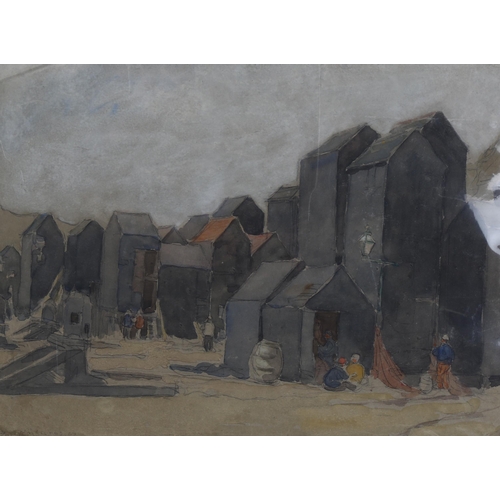 68 - Horace Mann Livens (1862 - 1956), the net huts Hastings, watercolour, signed and dated 1907, 30cm x ... 