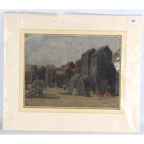 68 - Horace Mann Livens (1862 - 1956), the net huts Hastings, watercolour, signed and dated 1907, 30cm x ... 