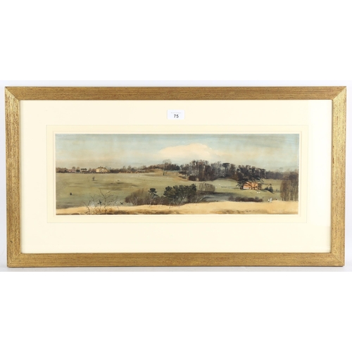 75 - Leslie Worth (1923  - 2009), Woodcoat Park Epsom, watercolour, signed and dated 1957, 18cm x 54cm, f... 