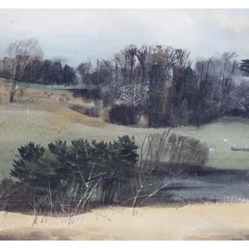 75 - Leslie Worth (1923  - 2009), Woodcoat Park Epsom, watercolour, signed and dated 1957, 18cm x 54cm, f... 