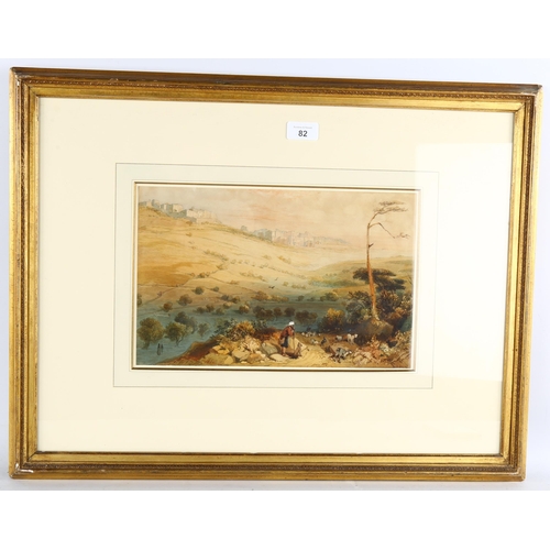 82 - John Wykeham Archer ANWS (1808 - 1864), view towards Jerusalem, signed and dated 1842, 22cm x 34cm, ... 