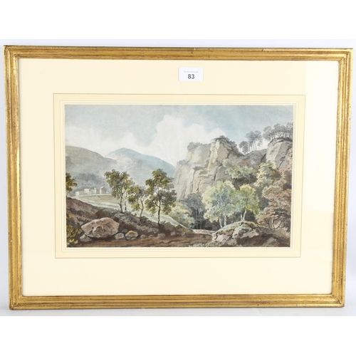 83 - George Barrett RA (1732 - 1784), rocky outcrop, watercolour, 23cm x 36cm, framed