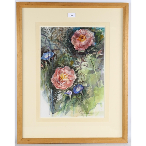 86 - Audrey Macleod (born 1936), roses and convolvulus, watercolour, signed, 45cm x 32cm, framed