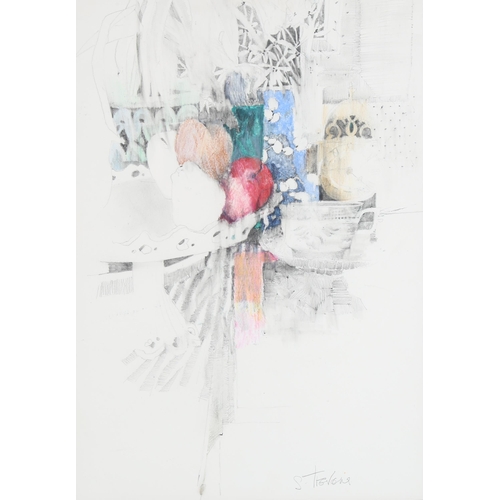 89 - Shirley Trevena (born 1940), still life, pencil/crayon on paper, signed, 38cm x 28cm, framed