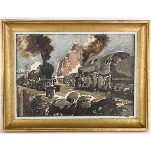 9 - Gerard Reitlinger (1900 - 1978), steam trains in the goods yard, oil on canvas, artist's estate stam... 