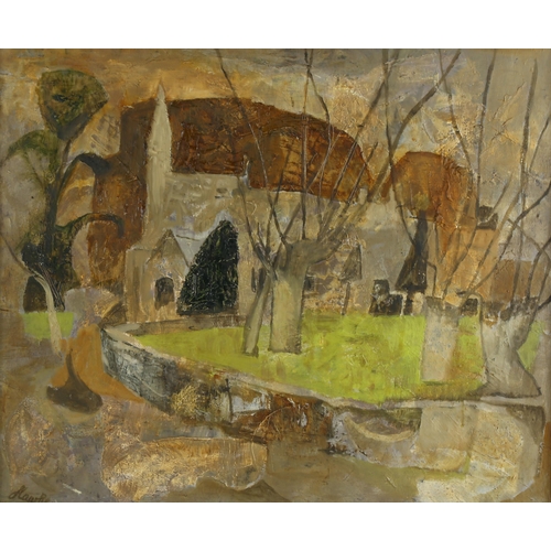 90 - Marjorie Hawke (1894 - 1979), Cotswold church, oil on canvas, 51cm x 61cm, framed