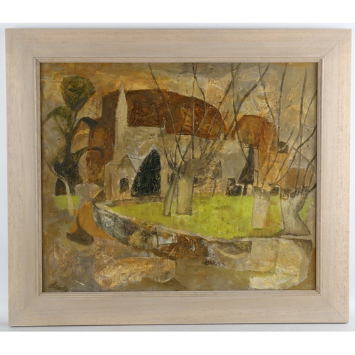 90 - Marjorie Hawke (1894 - 1979), Cotswold church, oil on canvas, 51cm x 61cm, framed