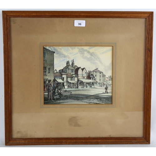 96 - E Owen Jennings (born 1899), Hastings Old Town, early 20th century watercolour, signed, 20cm x 24cm,... 