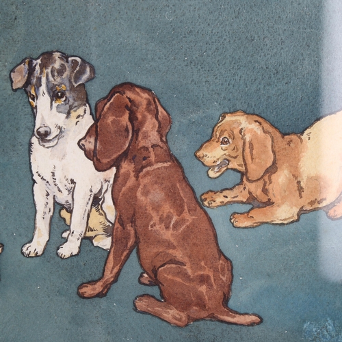 99 - Early 20th century British School, group of puppies with a chick, watercolour, unsigned, 23cm x 42cm... 