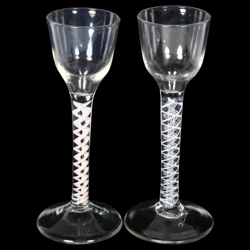 103 - 2 x 18th century cordial glasses, both with white glass twist stems, each H16cm approx