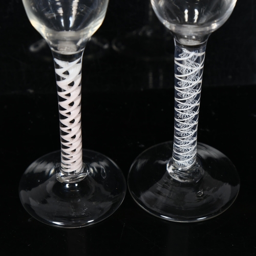 103 - 2 x 18th century cordial glasses, both with white glass twist stems, each H16cm approx