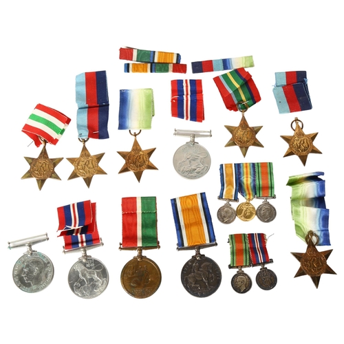 111 - A group of World War I and World War II medals, comprising 4 World War II Stars, a Defence medal and... 