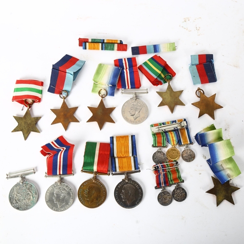 111 - A group of World War I and World War II medals, comprising 4 World War II Stars, a Defence medal and... 