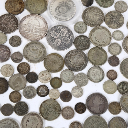 123 - A box of pre-decimal silver coins, including Victorian crowns, American dollar etc