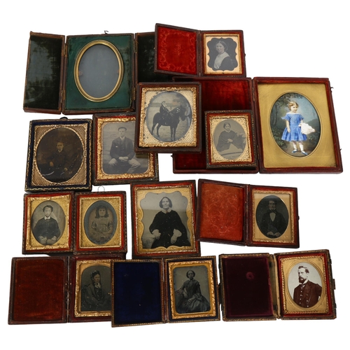 135 - A collection of 19th century and later ambrotypes, daguerrotypes, leather-cased