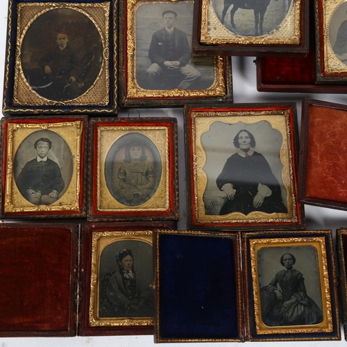 135 - A collection of 19th century and later ambrotypes, daguerrotypes, leather-cased