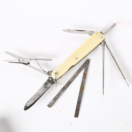 146 - HILL & HAY - a multi-bladed penknife, with scissors, bodkin, tweezers etc