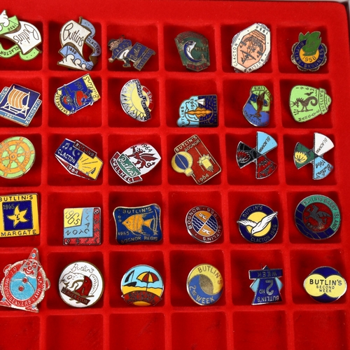 156 - 40 Vintage Butlin's enamel badges, including Margate 1965, Butlin's Second Week, The Royal Albert Ha... 