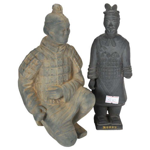 164 - A pottery study of a Emperor's terracotta warrior, study of a kneeling figure, and another of a stan... 