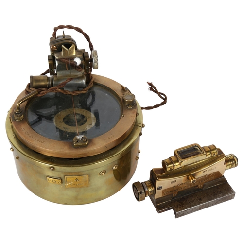 165 - A military gimballed brass compass, plate bearing GA/893, and a clinometer sight (Mk III), by A Kers... 