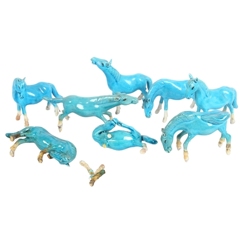 17 - A group of 8 Chinese turquoise pottery horses, tallest 10cm