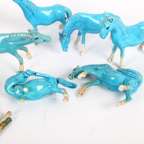 17 - A group of 8 Chinese turquoise pottery horses, tallest 10cm