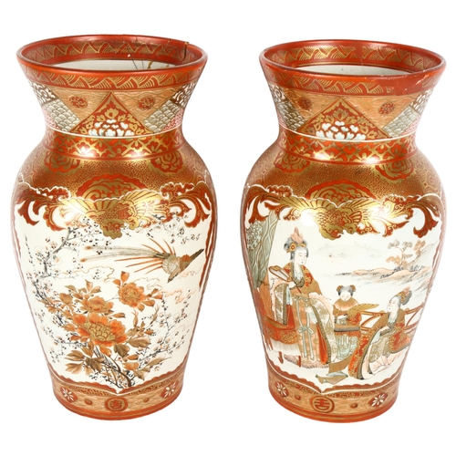 176 - A pair of Antique Japanese Kutani vases, with character marks to the base, height 30cm