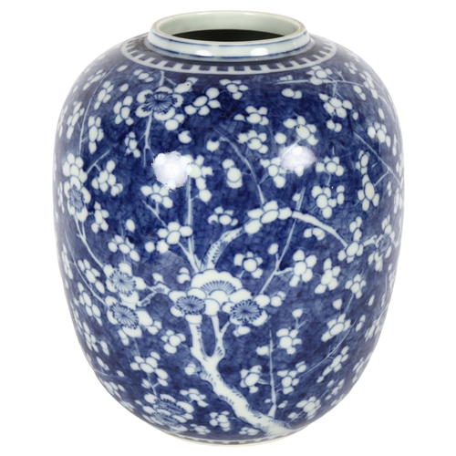 180 - A large Chinese blue and white prunus decorated vase, H28cm