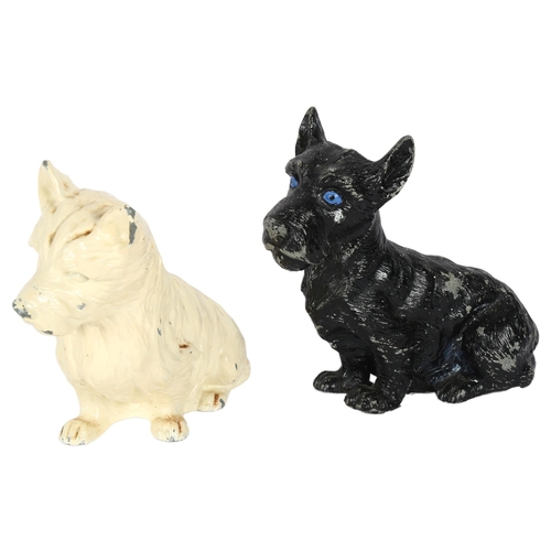 184 - 2 painted spelter Scottie dogs, 1 black and 1 white, H19cm and 18cm