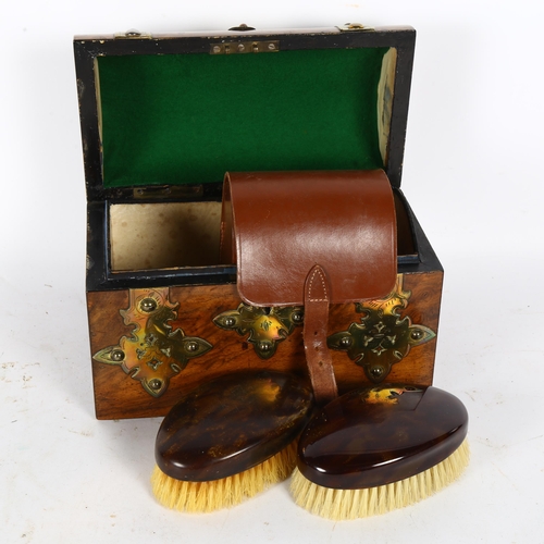 187 - A Victorian walnut dome-top stationery box, with engraved brass mounts (no interior), L23cm, and a l... 