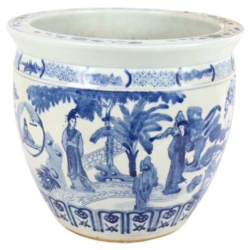 19 - A Chinese blue and white jardiniere, with figural decoration, D31cm, H27cm