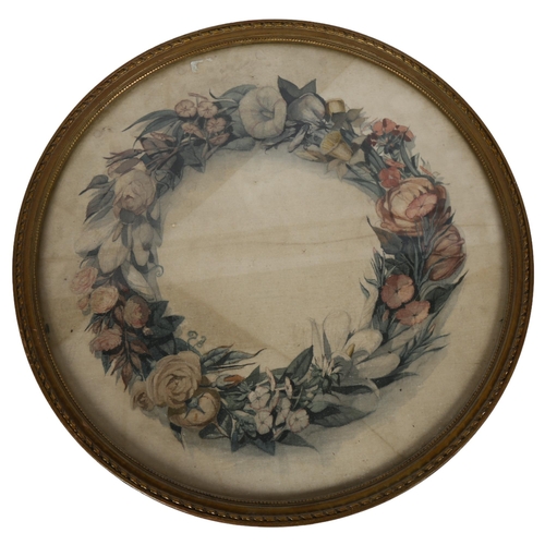 191 - Arthur Ackerman & Sons New York, a circular framed floral panel, diameter 37cm