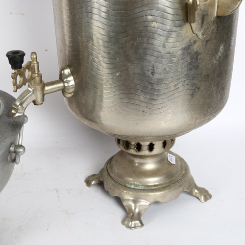 193 - A pair of large chrome plated 2-handled tea urns, H49cm, and another (3)