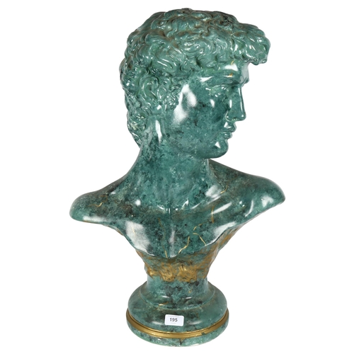 195 - A large patinated painted plaster bust of David, H65cm