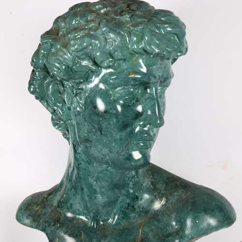 195 - A large patinated painted plaster bust of David, H65cm