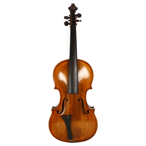 202 - An Antique violin, no labels, in a wooden case, L35cm