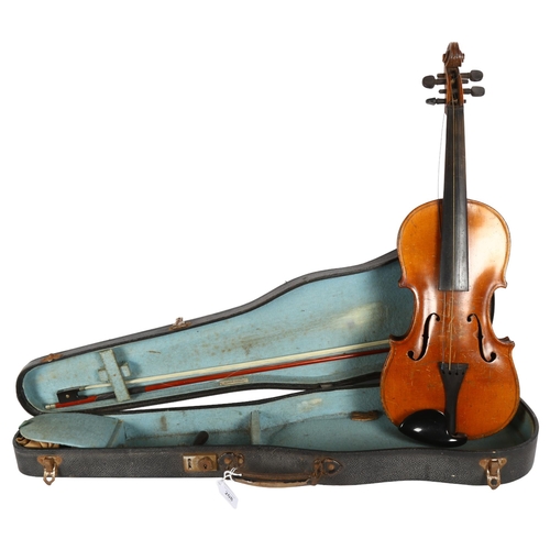 208 - NATCH HOPF - a Vintage German violin, no labels, but markings on the reverse body of the violin, vio... 