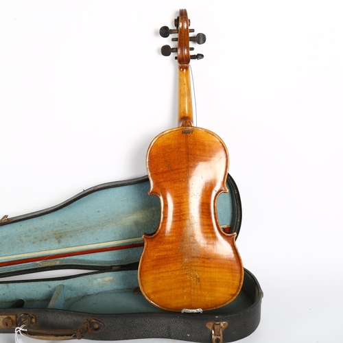 208 - NATCH HOPF - a Vintage German violin, no labels, but markings on the reverse body of the violin, vio... 