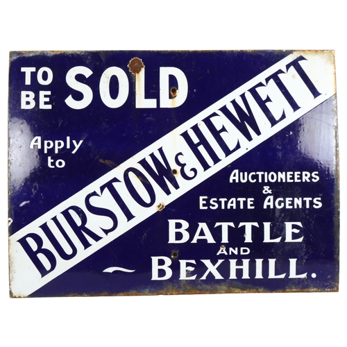 21 - BURSTOW & HEWETT - a Vintage blue and white enamel sign for Burstow & Hewett Auctioneers & Estate Ag... 