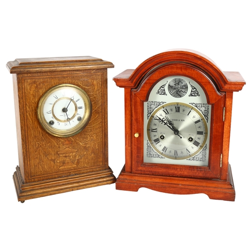 217 - A modern 8-day cased mantel clock, and a Vintage 8-day cased mantel clock with pendulum, largest hei... 