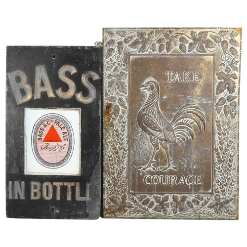 22 - BASS IN BOTTLE - a slate advertising panel for Bass & Company Pale Ale, 28 x 51cm, and a pressed bra... 