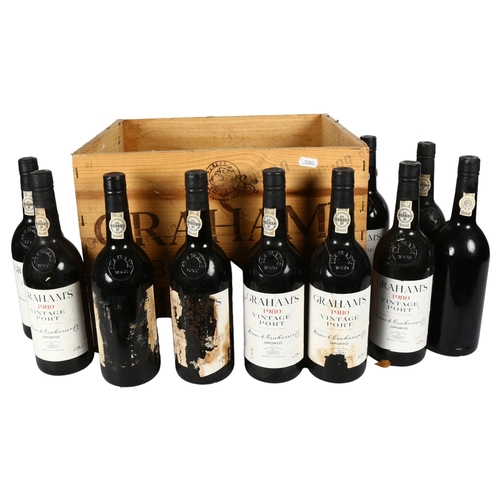 238 - Graham's 1980 Vintage Port, 10 sealed bottles, in original 1980s Graham's wooden crate