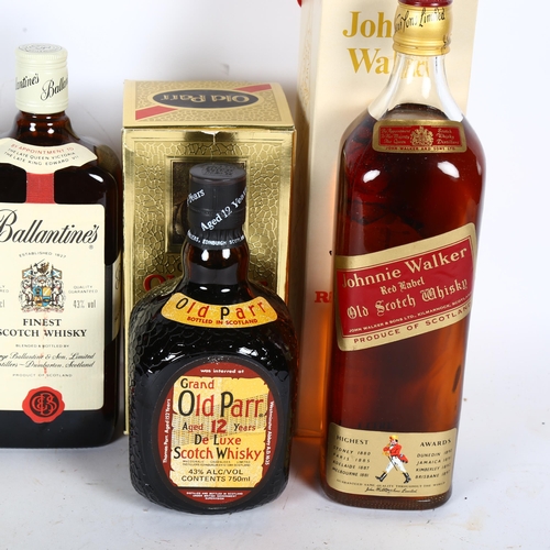 247 - Johnnie Walker, a 1 litre bottle of Red Label Blended Scotch Whisky, Ballantines, a 1 litre bottle o... 