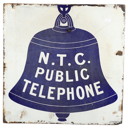 25 - A Vintage enamel sign N.T.C Public Telephone, double-sided, 48 x 48cm