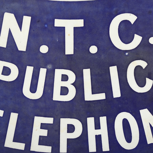 25 - A Vintage enamel sign N.T.C Public Telephone, double-sided, 48 x 48cm