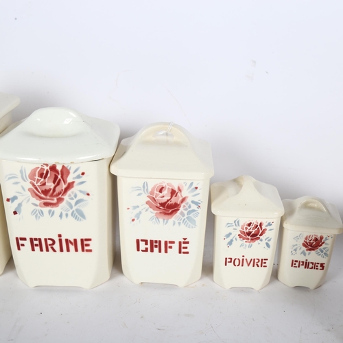 254 - Badonvillee - Demi Porcelaine, France, a set of kitchen cannisters, including sugar, flour and spice... 