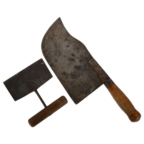 256 - A 19th century French Parisian cleaver, maker's stamp Paul Hug Paris, Masse Rouen, and a Vintage her... 