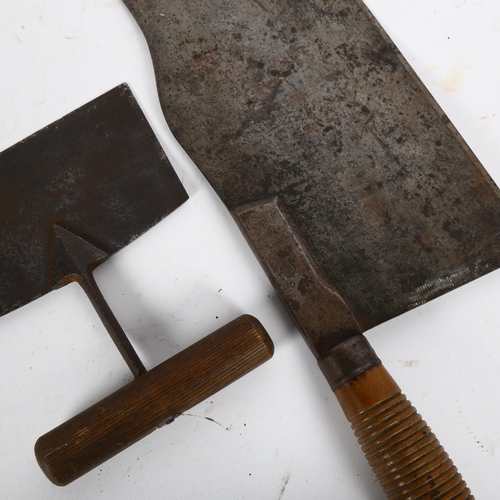 256 - A 19th century French Parisian cleaver, maker's stamp Paul Hug Paris, Masse Rouen, and a Vintage her... 