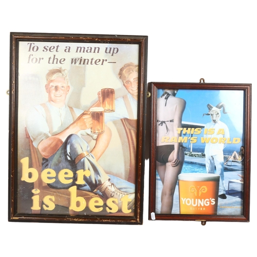 27 - 2 beer advertising printed signs for Young's Bitter, and Beer Is Best, both framed